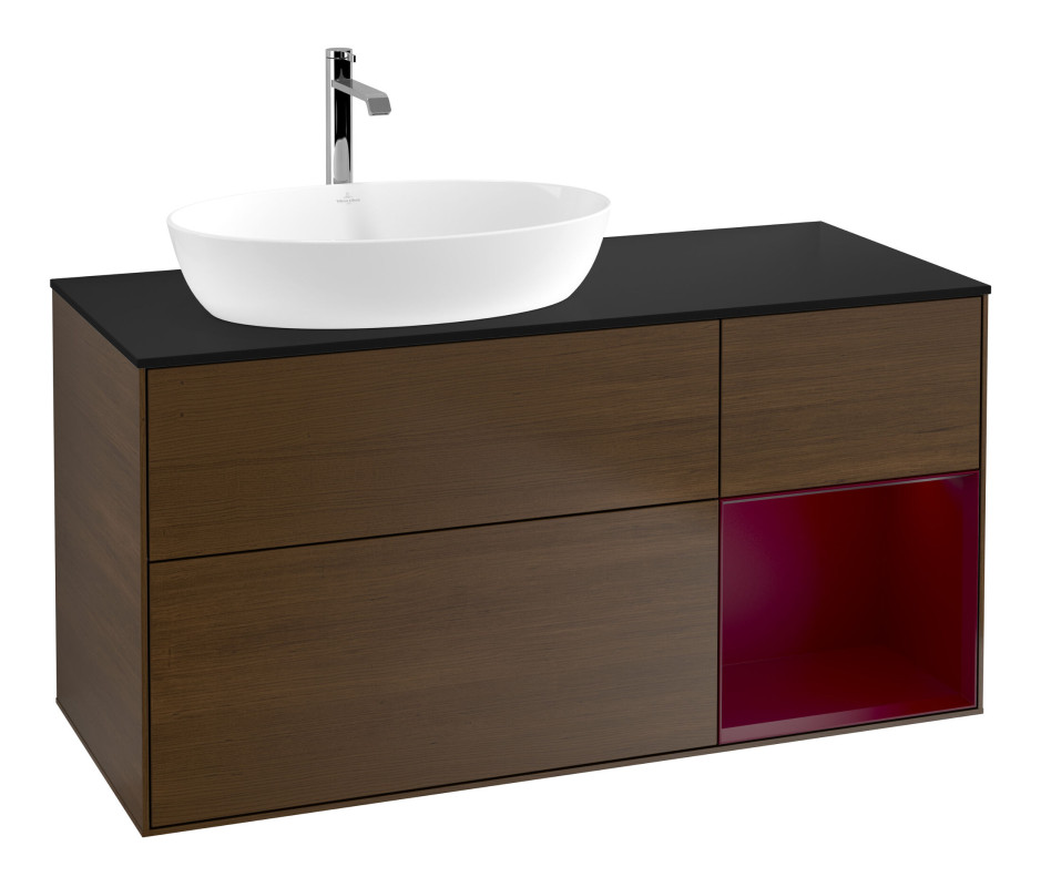 Тумба под раковину Villeroy & Boch Finion 120х50,1 см с подсветкой МДФ шпон грецкого ореха/стекло черное матовое F812HBGN