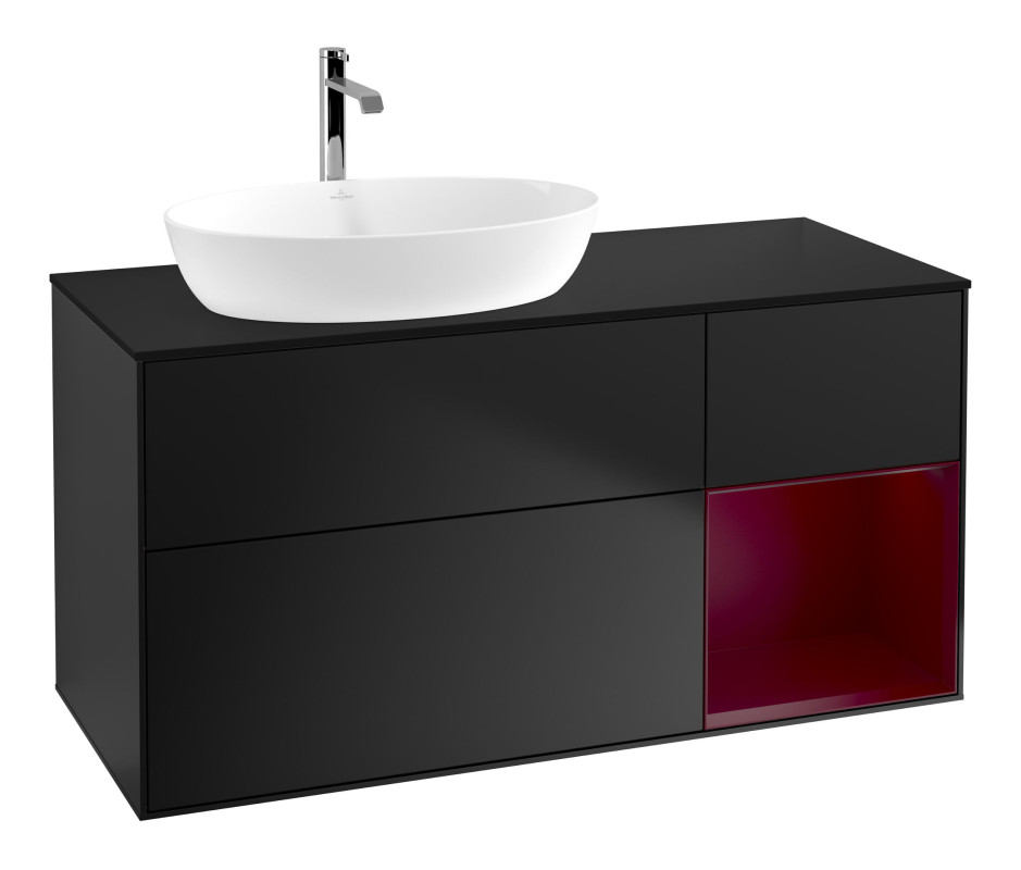Тумба под раковину Villeroy & Boch Finion 120х50,1 см с подсветкой МДФ черный матовый лак/стекло черное матовое F812HBPD