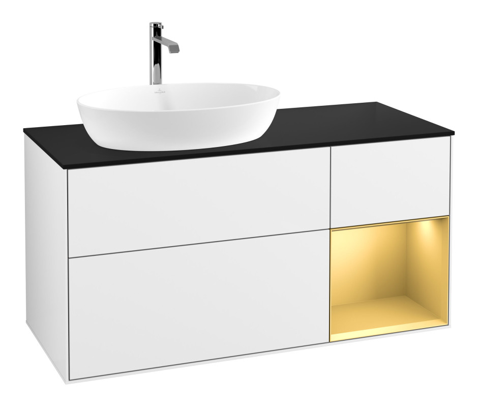 Тумба под раковину Villeroy & Boch Finion 120х50,1 см с подсветкой МДФ глянцевый белый лак/стекло черное матовое F812HFGF