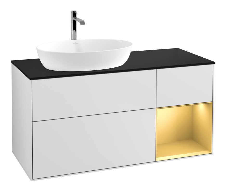 Тумба под раковину Villeroy & Boch Finion 120х50,1 см с подсветкой МДФ белый матовый лак/стекло черное матовое F812HFMT