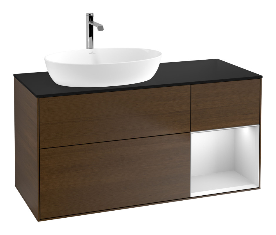 Тумба под раковину Villeroy & Boch Finion 120х50,1 см с подсветкой МДФ шпон грецкого ореха/стекло черное матовое F812MTGN