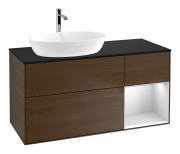 Тумба под раковину Villeroy & Boch Finion 120х50,1 см с подсветкой МДФ шпон грецкого ореха/стекло черное матовое F812MTGN