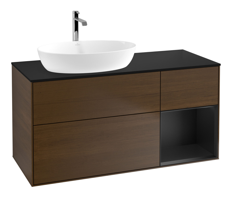 Тумба под раковину Villeroy & Boch Finion 120х50,1 см с подсветкой МДФ шпон грецкого ореха/стекло черное матовое F812PDGN