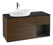 Тумба под раковину Villeroy & Boch Finion 120х50,1 см с подсветкой МДФ шпон грецкого ореха/стекло черное матовое F812PDGN