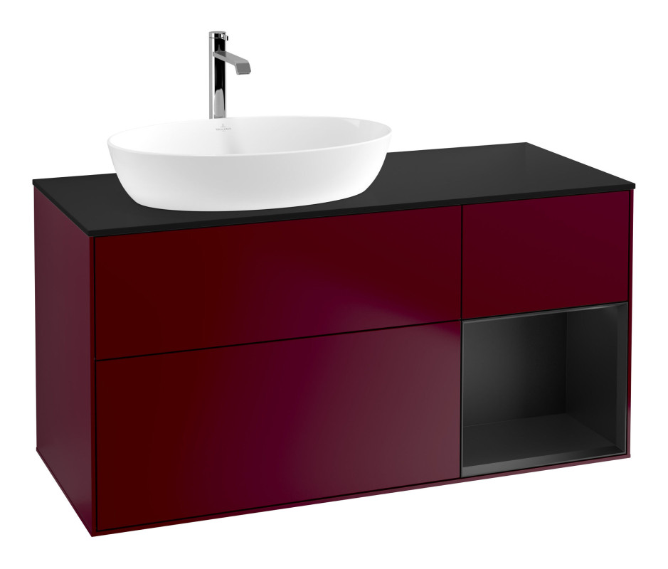 Тумба под раковину Villeroy & Boch Finion 120х50,1 см с подсветкой МДФ пион матовый лак/стекло черное матовое F812PDHB