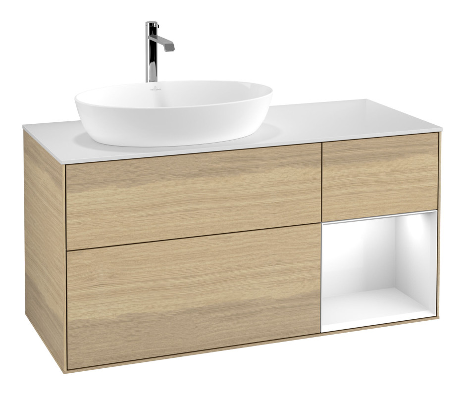 Тумба под раковину Villeroy & Boch Finion 120х50,1 см с подсветкой МДФ шпон дуба/стекло белое матовое F811GFPC