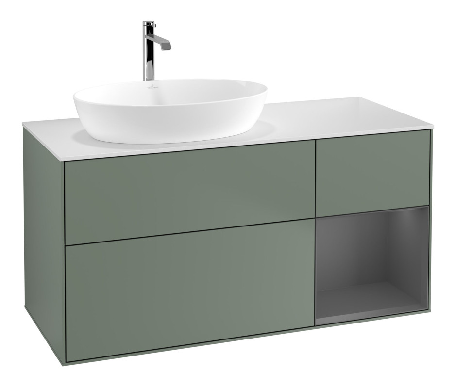 Тумба под раковину Villeroy & Boch Finion 120х50,1 см с подсветкой МДФ оливковый матовый лак/стекло белое матовое F811GKGM