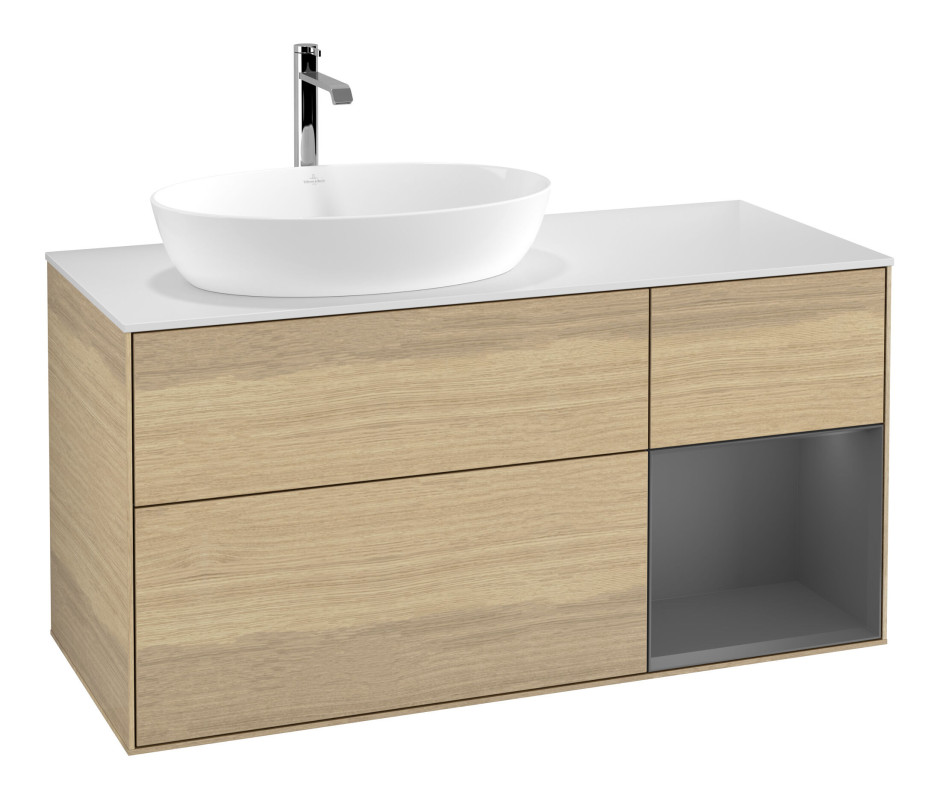 Тумба под раковину Villeroy & Boch Finion 120х50,1 см с подсветкой МДФ шпон дуба/стекло белое матовое F811GKPC