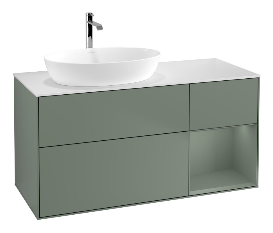 Тумба под раковину Villeroy & Boch Finion 120х50,1 см с подсветкой МДФ оливковый матовый лак/стекло белое матовое F811GMGM