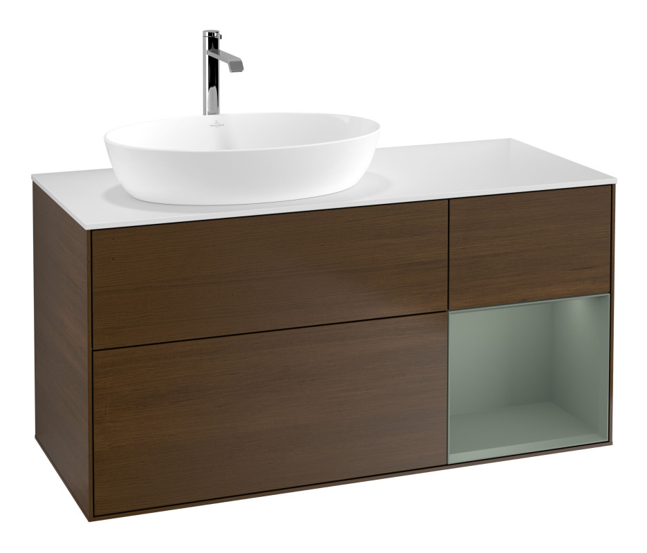 Тумба под раковину Villeroy & Boch Finion 120х50,1 см с подсветкой МДФ шпон грецкого ореха/стекло белое матовое F811GMGN