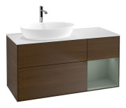 Тумба под раковину Villeroy & Boch Finion 120х50,1 см с подсветкой МДФ шпон грецкого ореха/стекло белое матовое F811GMGN