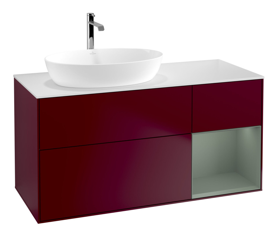 Тумба под раковину Villeroy & Boch Finion 120х50,1 см с подсветкой МДФ пион матовый лак/стекло белое матовое F811GMHB