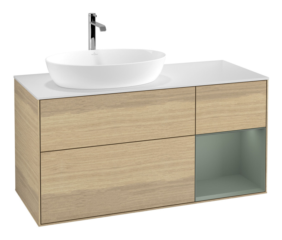 Тумба під раковину Villeroy & Boch Finion 120х50,1 см із підсвічуванням МДФ шпон дуба/скло біле матове F811GMPC