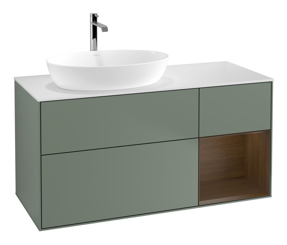 Тумба під раковину Villeroy & Boch Finion 120х50,1 см із підсвічуванням МДФ оливковий матовий лак/скло біле матове F811GNGM