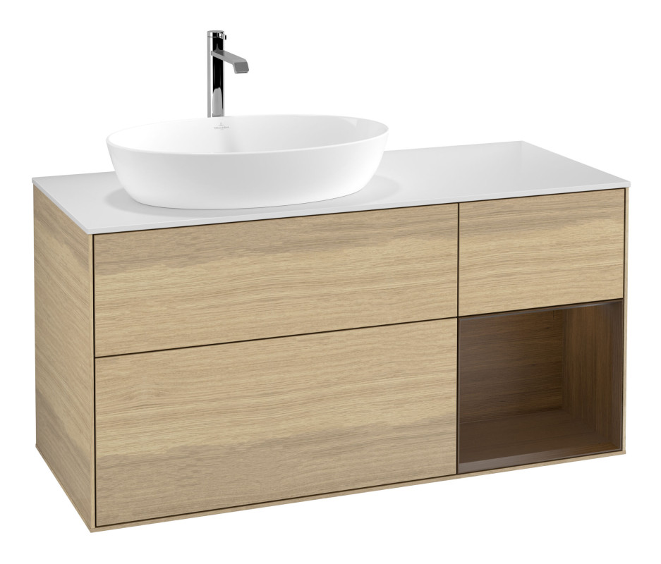 Тумба под раковину Villeroy & Boch Finion 120х50,1 см с подсветкой МДФ шпон дуба/стекло белое матовое F811GNPC