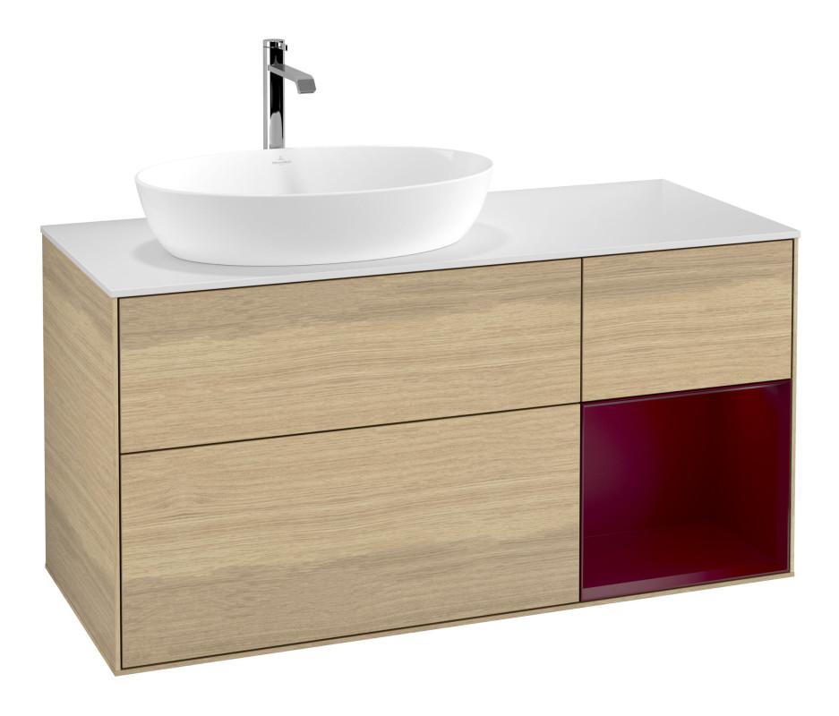 Тумба под раковину Villeroy & Boch Finion 120х50,1 см с подсветкой МДФ шпон дуба/стекло белое матовое F811HBPC