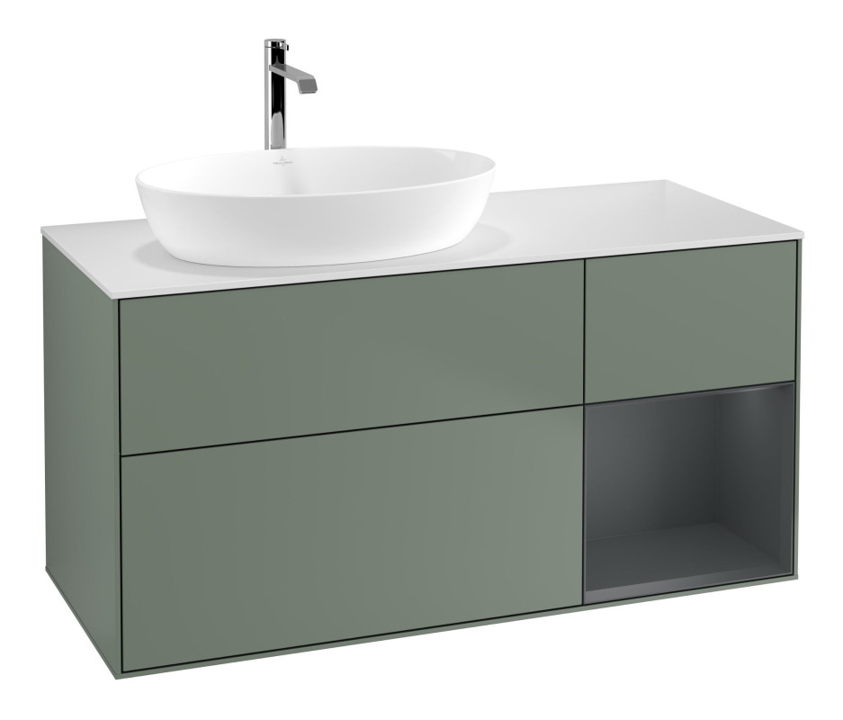 Тумба под раковину Villeroy & Boch Finion 120х50,1 см с подсветкой МДФ оливковый матовый лак/стекло белое матовое F811HGGM