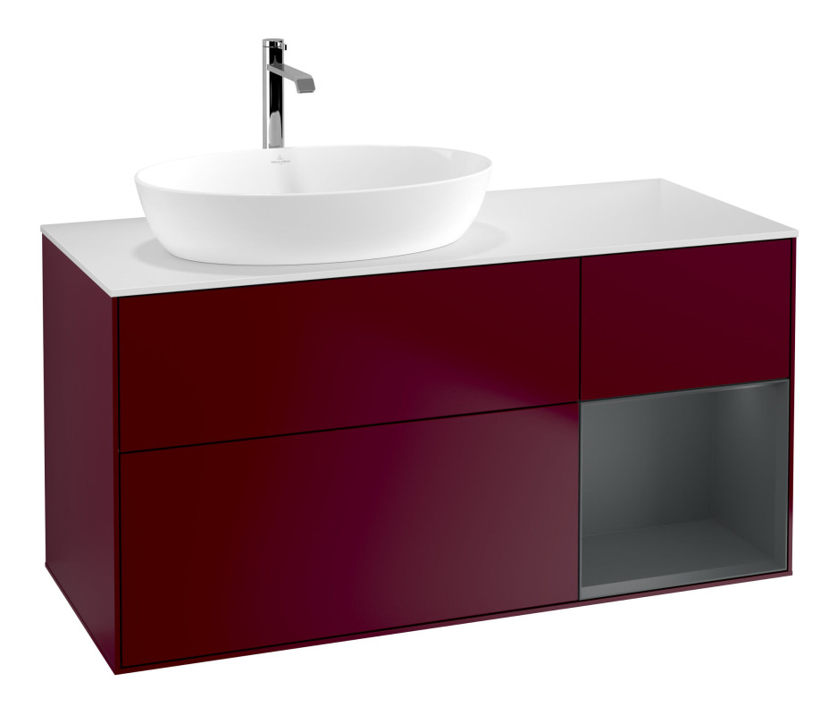 Тумба под раковину Villeroy & Boch Finion 120х50,1 см с подсветкой МДФ пион матовый лак/стекло белое матовое F811HGHB