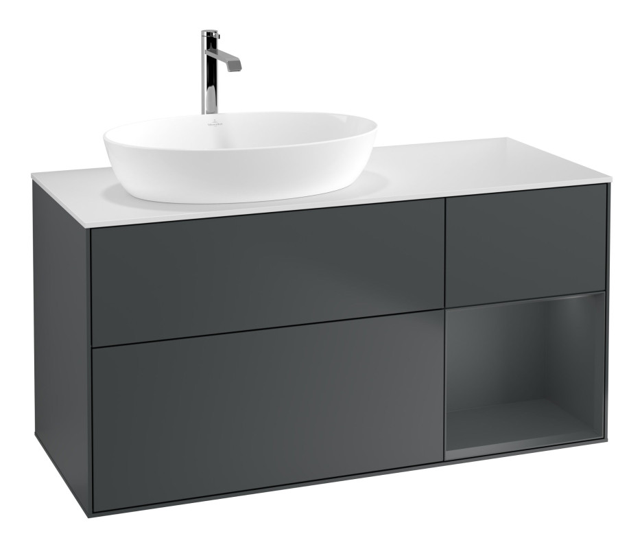 Тумба под раковину Villeroy & Boch Finion 120х50,1 см с подсветкой МДФ темно-синий матовый лак/стекло белое матовое F811HGHG