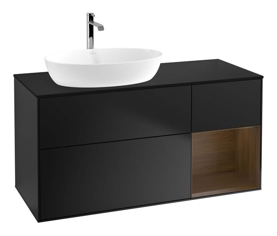 Тумба под раковину Villeroy & Boch Finion 120х50,1 см с подсветкой МДФ черный матовый лак/стекло черное матовое F812GNPD
