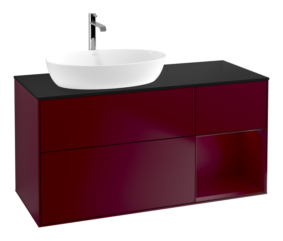 Тумба под раковину Villeroy & Boch Finion 120х50,1 см с подсветкой МДФ пион матовый лак/стекло черное матовое F812HBHB