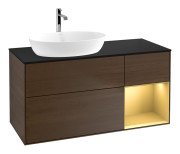 Тумба под раковину Villeroy & Boch Finion 120х50,1 см с подсветкой МДФ шпон грецкого ореха/стекло черное матовое F812HFGN