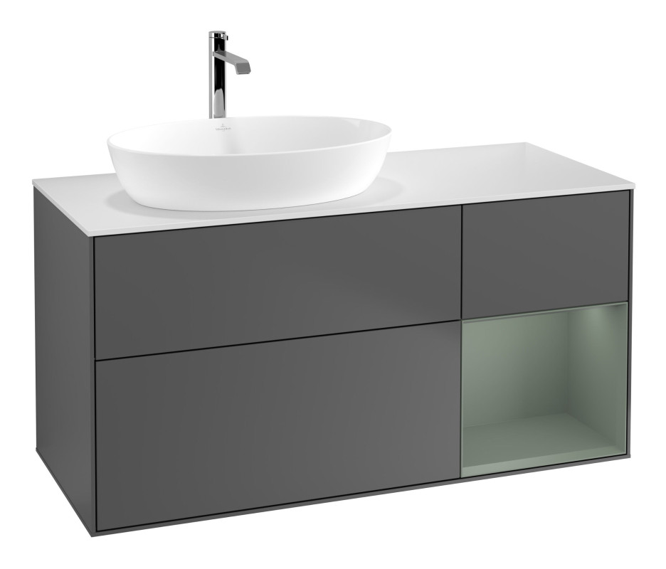 Тумба під раковину Villeroy & Boch Finion 120х50,1 см із підсвічуванням МДФ антрацит матовий лак/скло біле матове F811GMGK