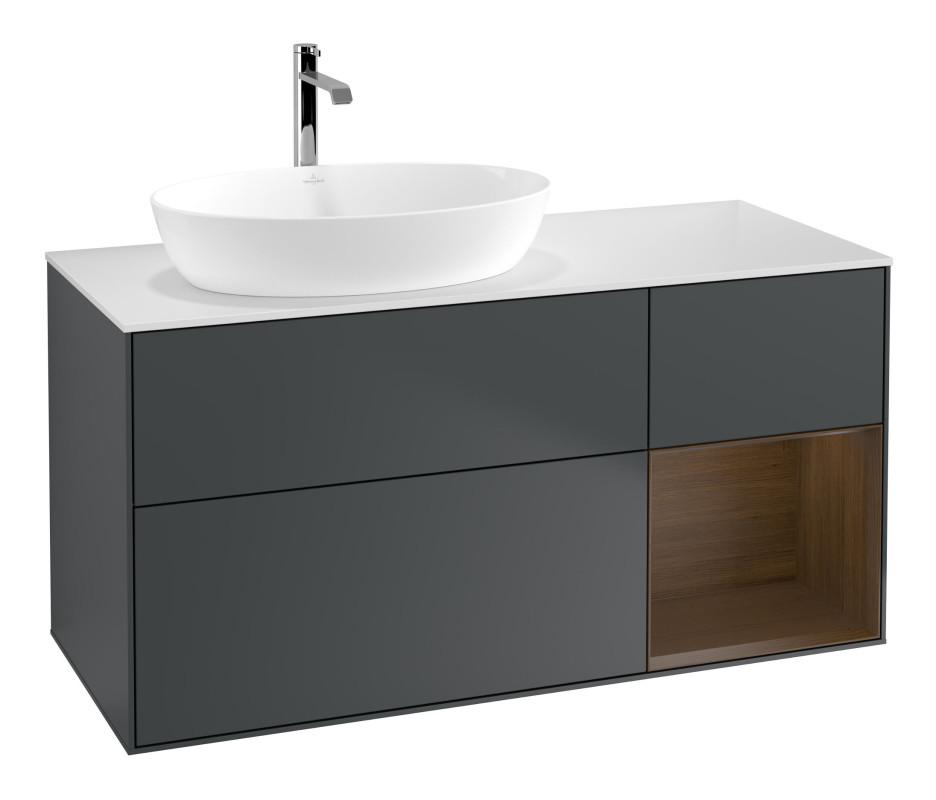 Тумба під раковину Villeroy & Boch Finion 120х50,1 см із підсвічуванням МДФ темно-синій матовий лак/скло біле матове F811GNHG