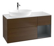 Тумба під раковину Villeroy & Boch Finion 120х50,1 см із підсвічуванням МДФ шпон волоського горіха/скло біле матове F811HGGN