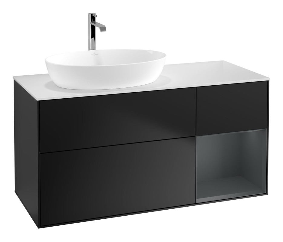 Тумба под раковину Villeroy & Boch Finion 120х50,1 см с подсветкой МДФ черный матовый лак/стекло белое матовое G811HGPD