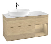 Тумба під раковину Villeroy & Boch Finion 120х50,1 см із підсвічуванням МДФ шпон дуба/скло біле матове G811PCPC