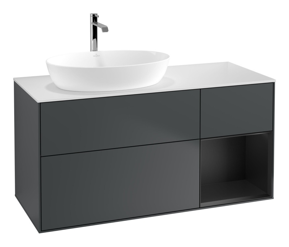 Тумба під раковину Villeroy & Boch Finion 120х50,1 см із підсвічуванням МДФ темно-синій матовий лак/скло біле матове G811PDHG