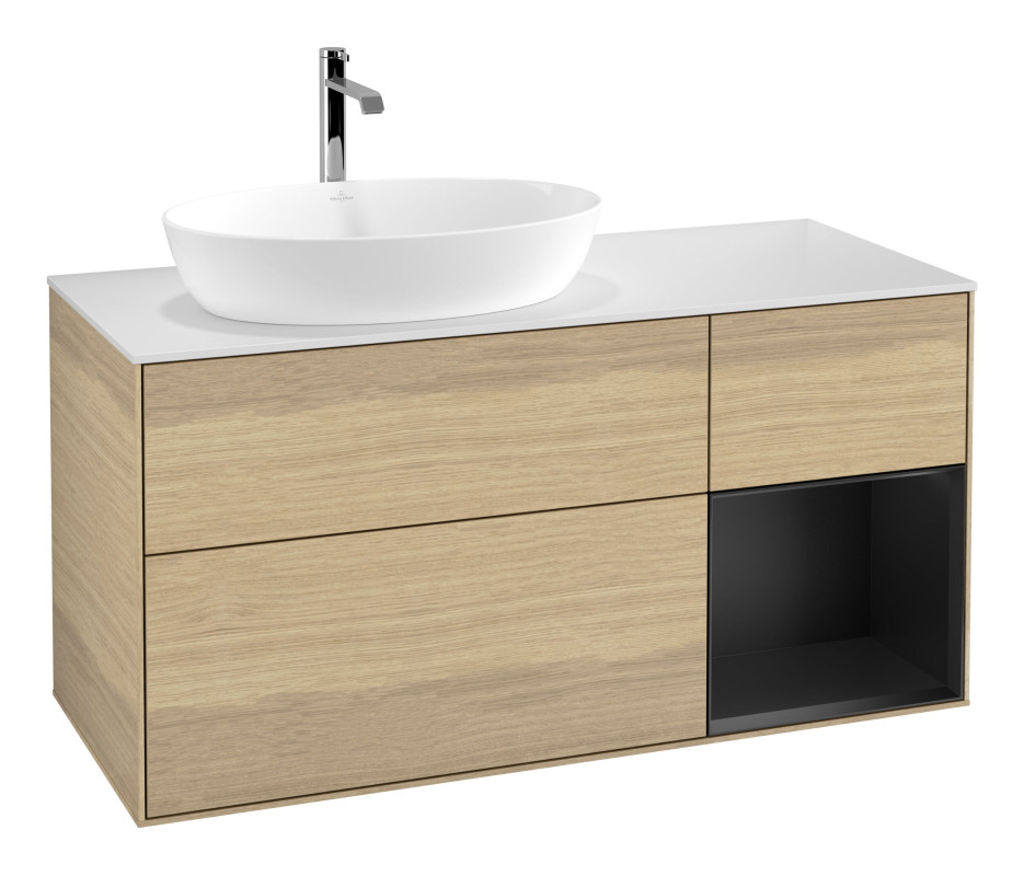 Тумба под раковину Villeroy & Boch Finion 120х50,1 см с подсветкой МДФ шпон дуба/стекло белое матовое G811PDPC