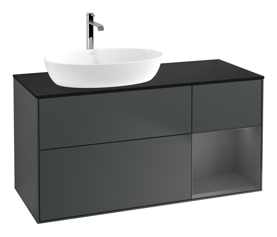 Тумба под раковину Villeroy & Boch Finion 120х50,1 см с подсветкой МДФ темно-синий матовый лак/стекло черное матовое G812GKHG