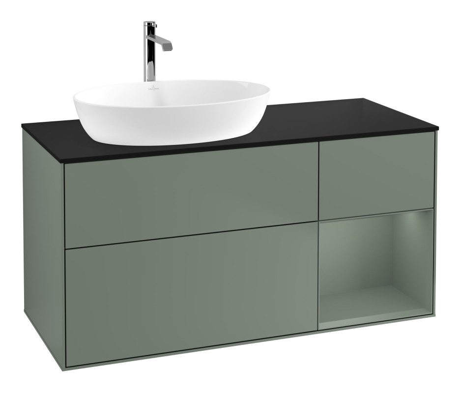 Тумба под раковину Villeroy & Boch Finion 120х50,1 см с подсветкой МДФ оливковый матовый лак/стекло черное матовое G812GMGM