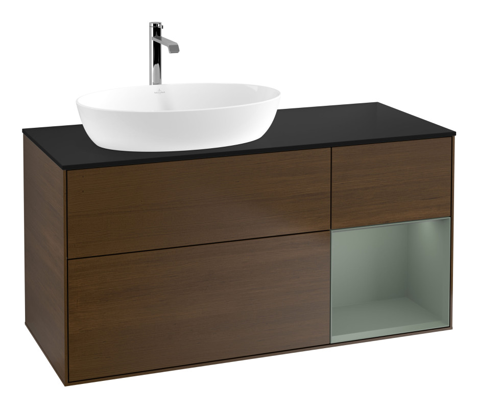 Тумба под раковину Villeroy & Boch Finion 120х50,1 см с подсветкой МДФ шпон грецкого ореха/стекло черное матовое G812GMGN
