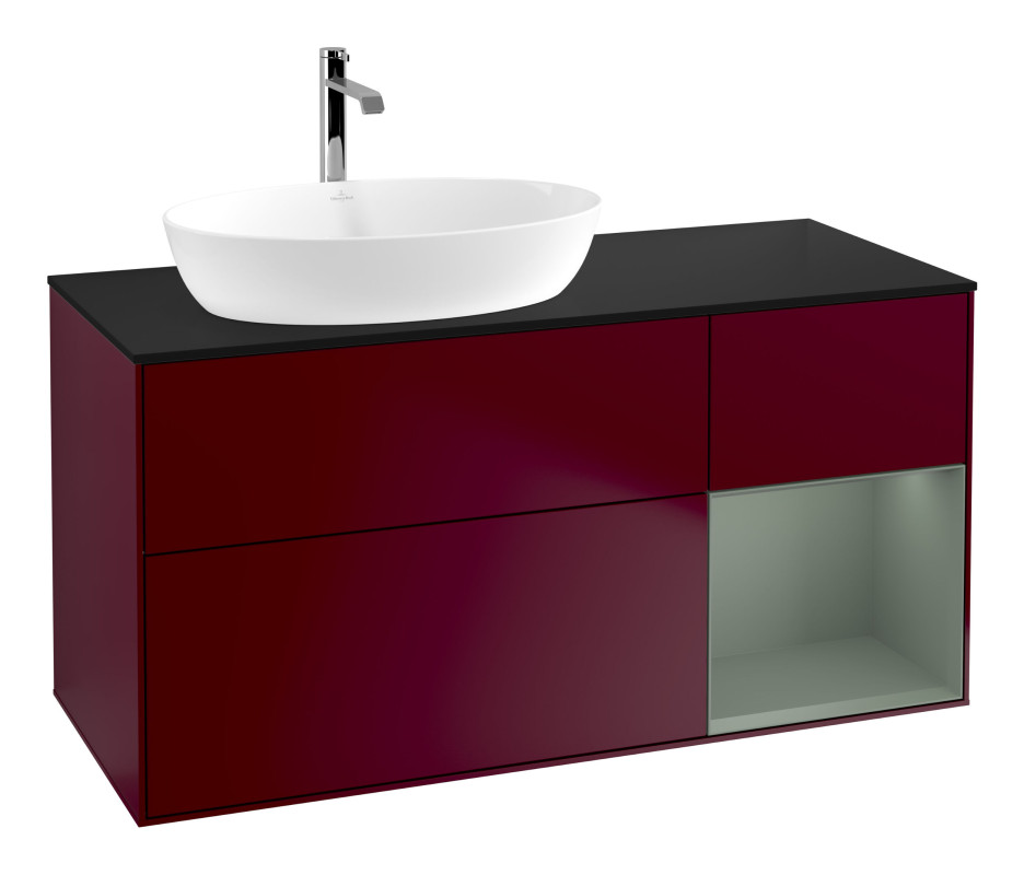 Тумба под раковину Villeroy & Boch Finion 120х50,1 см с подсветкой МДФ пион матовый лак/стекло черное матовое G812GMHB