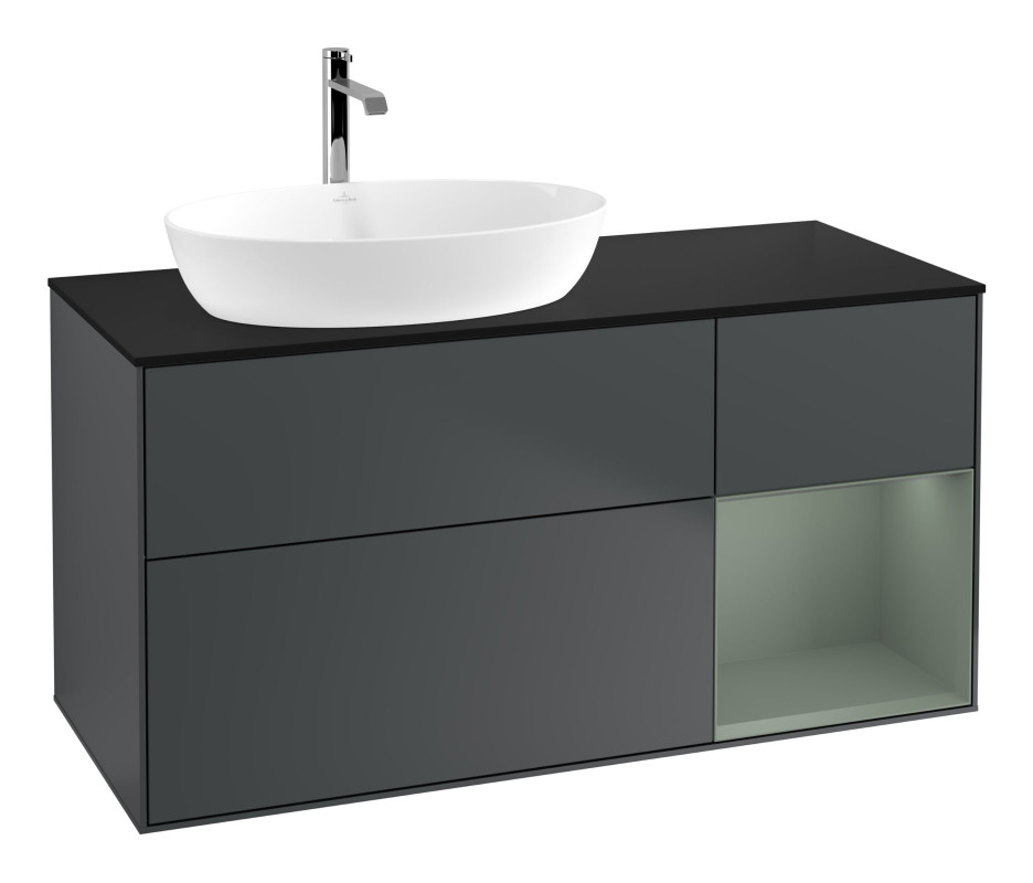 Тумба під раковину Villeroy & Boch Finion 120х50,1 см із підсвічуванням МДФ темно-синій матовий лак/скло чорне матове G812GMHG