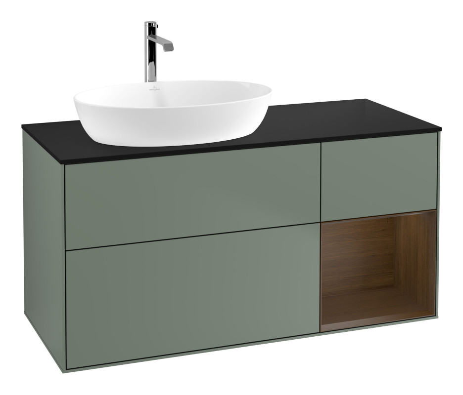 Тумба под раковину Villeroy & Boch Finion 120х50,1 см с подсветкой МДФ оливковый матовый лак/стекло черное матовое G812GNGM