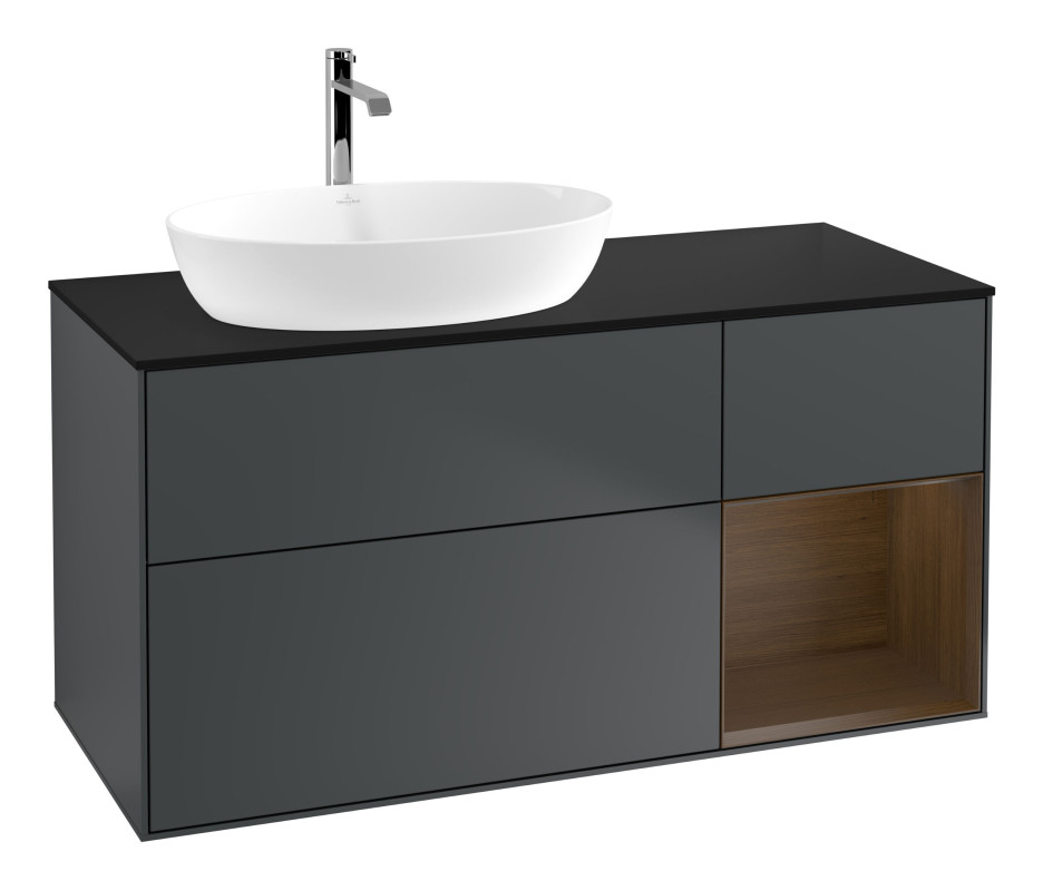 Тумба под раковину Villeroy & Boch Finion 120х50,1 см с подсветкой МДФ темно-синий матовый лак/стекло черное матовое G812GNHG