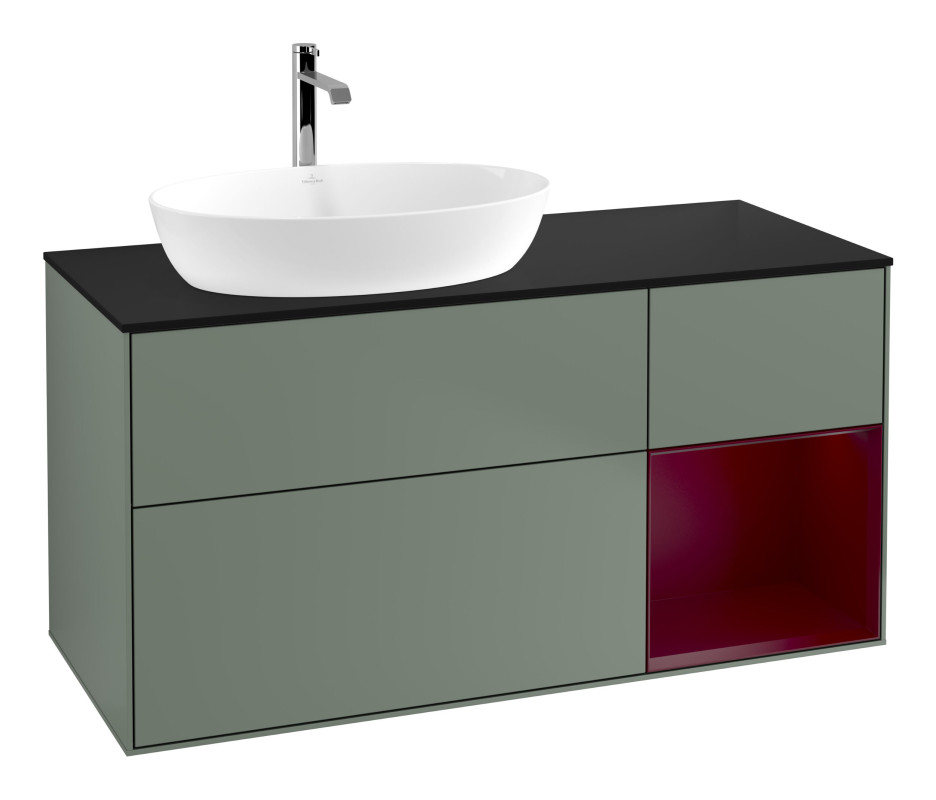 Тумба под раковину Villeroy & Boch Finion 120х50,1 см с подсветкой МДФ оливковый матовый лак/стекло черное матовое G812HBGM