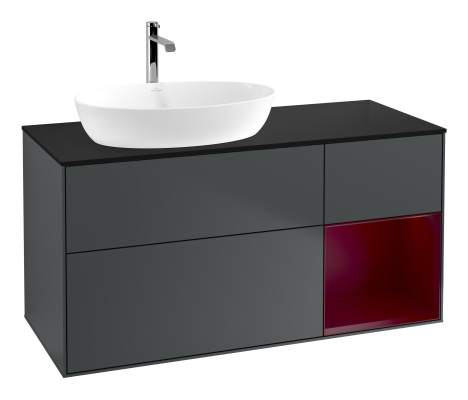 Тумба под раковину Villeroy & Boch Finion 120х50,1 см с подсветкой МДФ темно-синий матовый лак/стекло черное матовое G812HBHG