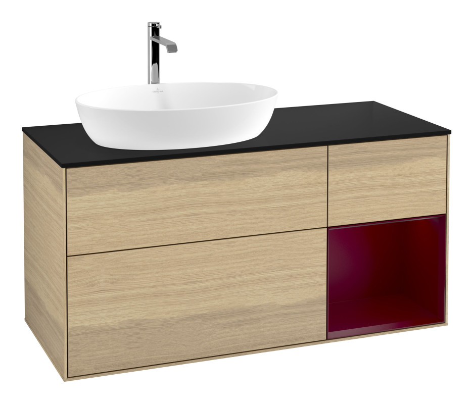 Тумба под раковину Villeroy & Boch Finion 120х50,1 см с подсветкой МДФ шпон дуба/стекло черное матовое G812HBPC