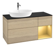 Тумба под раковину Villeroy & Boch Finion 120х50,1 см с подсветкой МДФ шпон дуба/стекло черное матовое G812HFPC