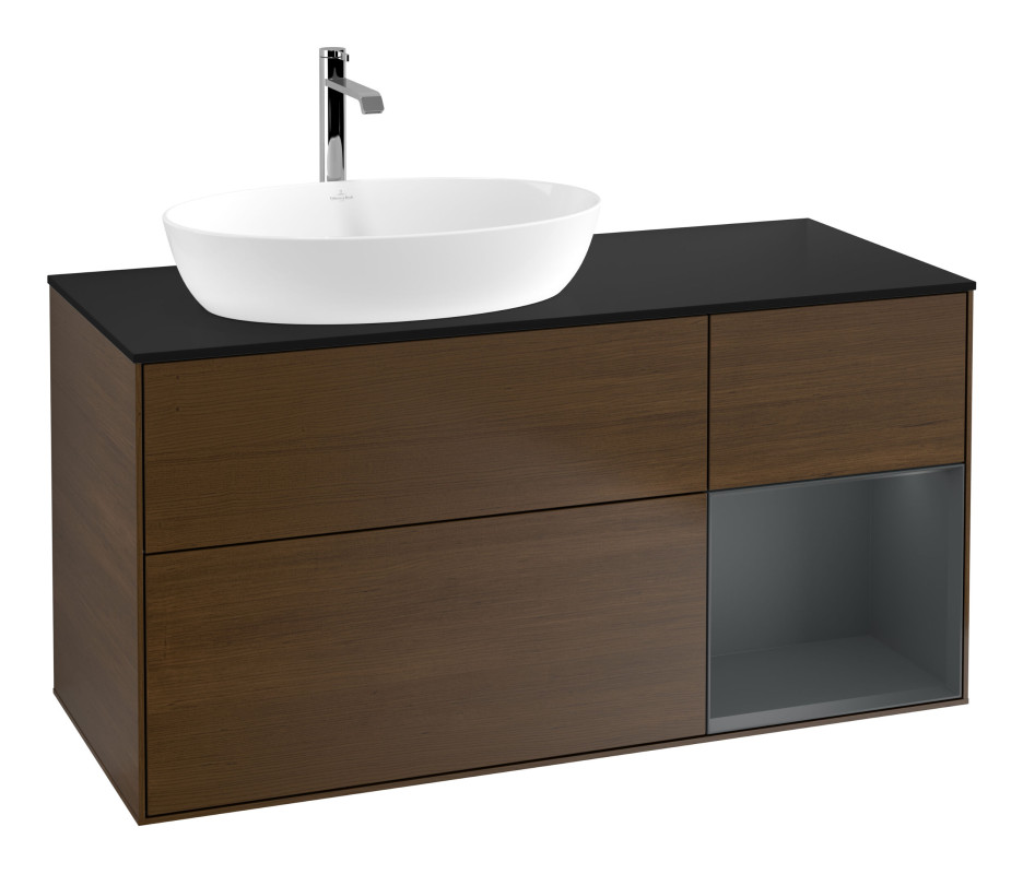 Тумба под раковину Villeroy & Boch Finion 120х50,1 см с подсветкой МДФ шпон грецкого ореха/стекло черное матовое G812HGGN