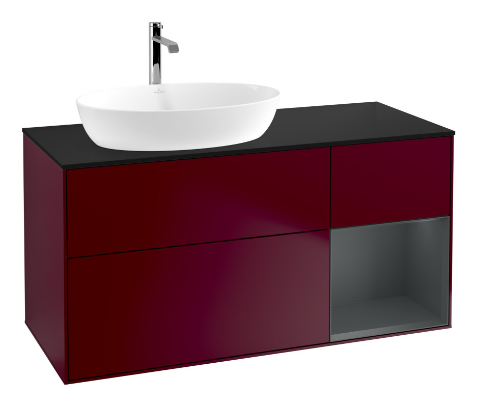 Тумба під раковину Villeroy & Boch Finion 120х50,1 см із підсвічуванням МДФ півонія матовий лак/скло чорне матове G812HGHB