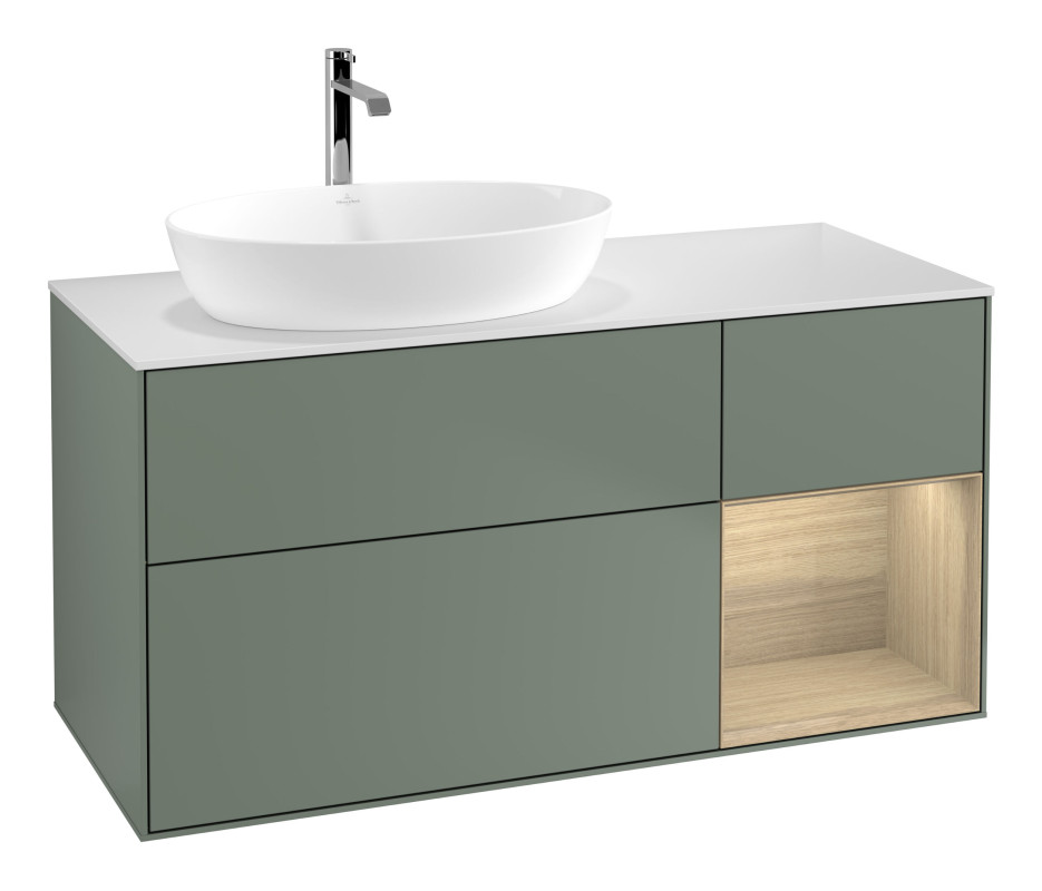 Тумба под раковину Villeroy & Boch Finion 120х50,1 см с подсветкой МДФ оливковый матовый лак/стекло белое матовое G811PCGM