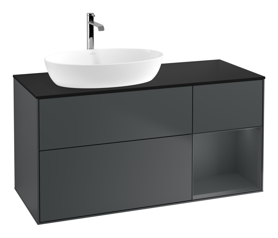 Тумба под раковину Villeroy & Boch Finion 120х50,1 см с подсветкой МДФ темно-синий матовый лак/стекло черное матовое G812HGHG