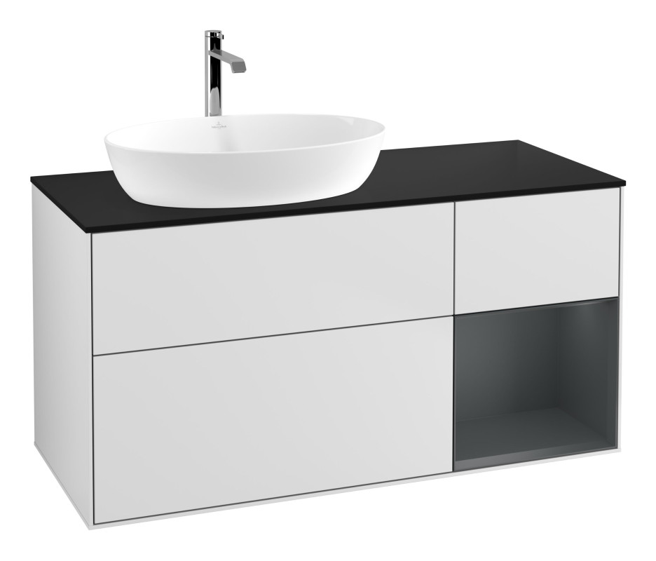 Тумба под раковину Villeroy & Boch Finion 120х50,1 см с подсветкой МДФ белый матовый лак/стекло черное матовое G812HGMT