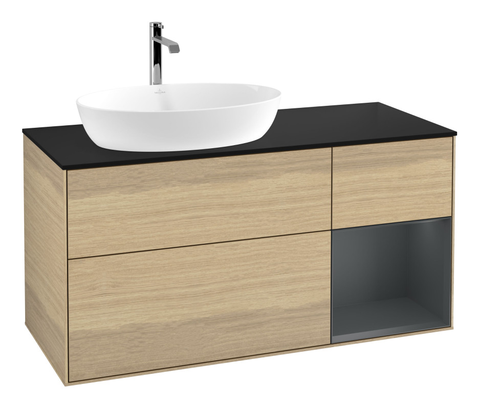 Тумба под раковину Villeroy & Boch Finion 120х50,1 см с подсветкой МДФ шпон дуба/стекло черное матовое G812HGPC